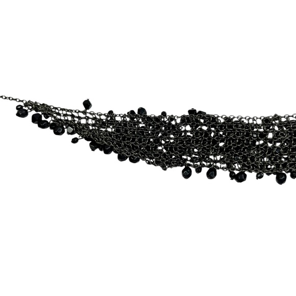 Black Faceted Acrylic Cluster Gunmetal Statement Bib Necklace - Picture 6 of 8